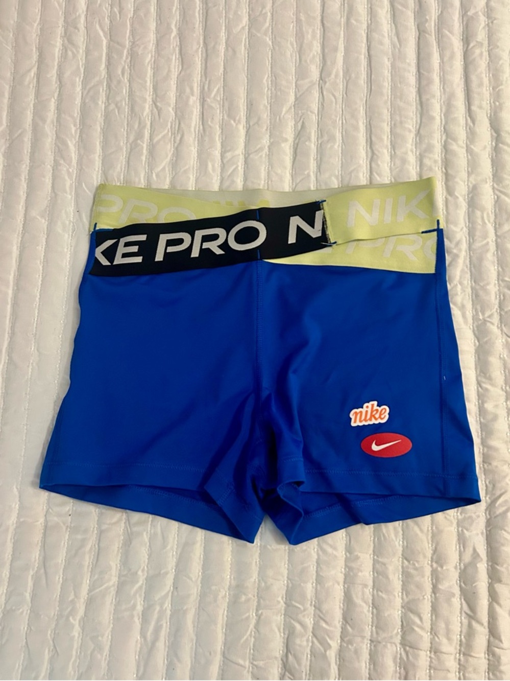 Nike Blue Compression Shorts with Neon Green Waistband